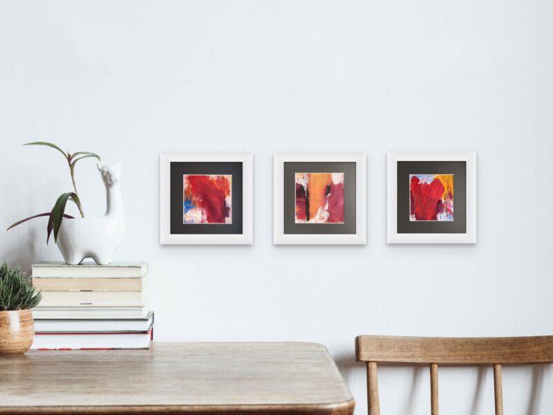Serie: Drei kleine Bilder (Acryl), mit Rahmen, bunte Farben
